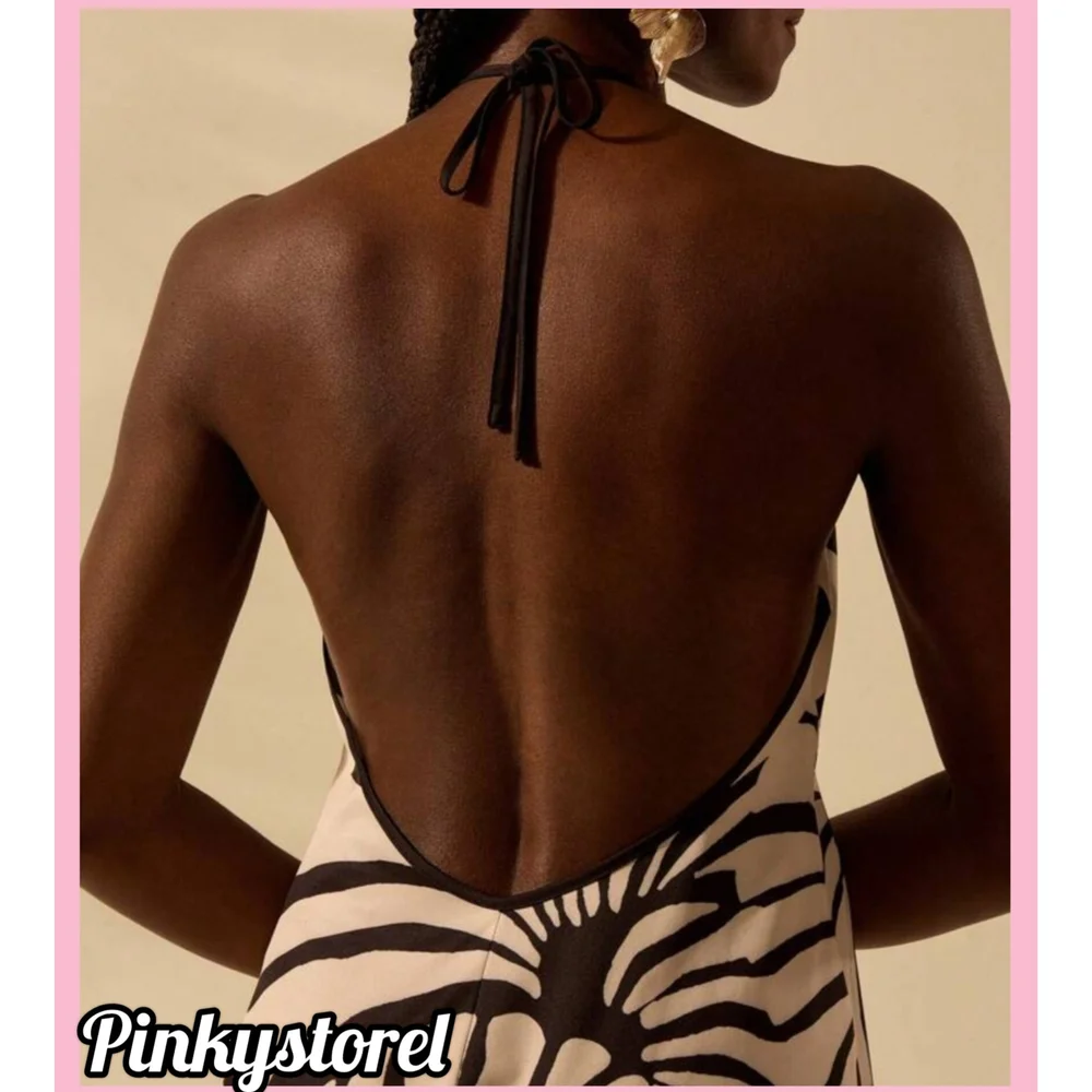 Boho Tropical Black & Beige Dress - Picture 4 of 7